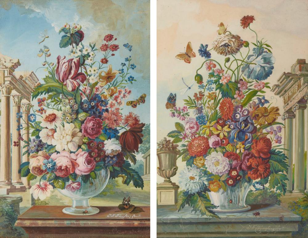 Appraisal: FRIEDRICH JUNGLING American German - Pair of Floral Still Lives