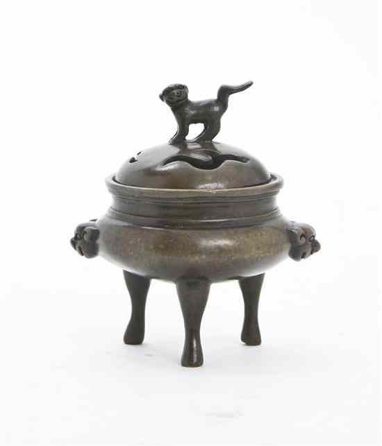 Appraisal: A Diminutive Bronze Covered Censer having pierced lid with fu