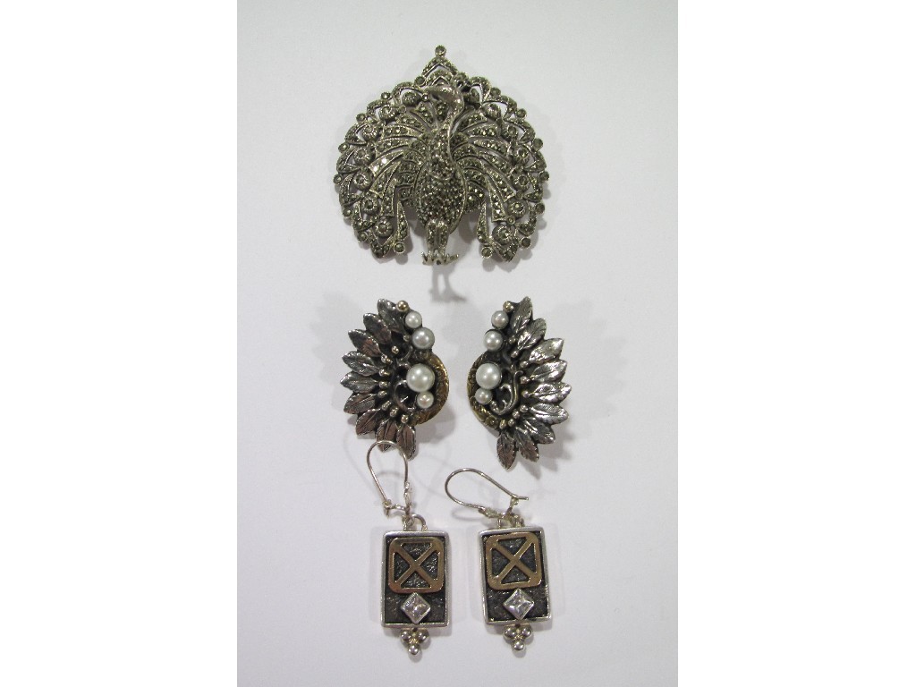 Appraisal: Lot comprising two pairs of silver earrings and a marcasite