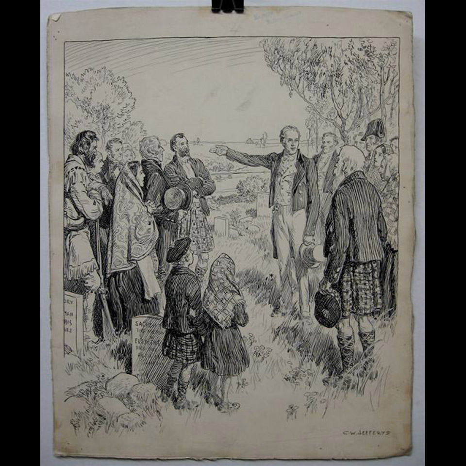 Appraisal: CEMENTARY GATHERING CHARLES WILLIAM JEFFREYS CANADIAN - ILLUSTRATION INK DRAWING