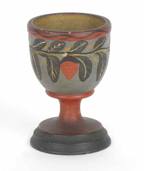 Appraisal: Joseph Lehn Pennsylvania - painted turned wooden egg cup with