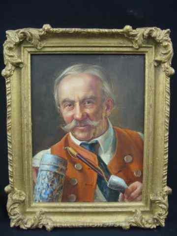 Appraisal: E Dorner Oil German Man with Pipe stein image area