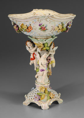 Appraisal: Dresden porcelain tazza reticulated basket bowl with shell-and-scroll molded elements