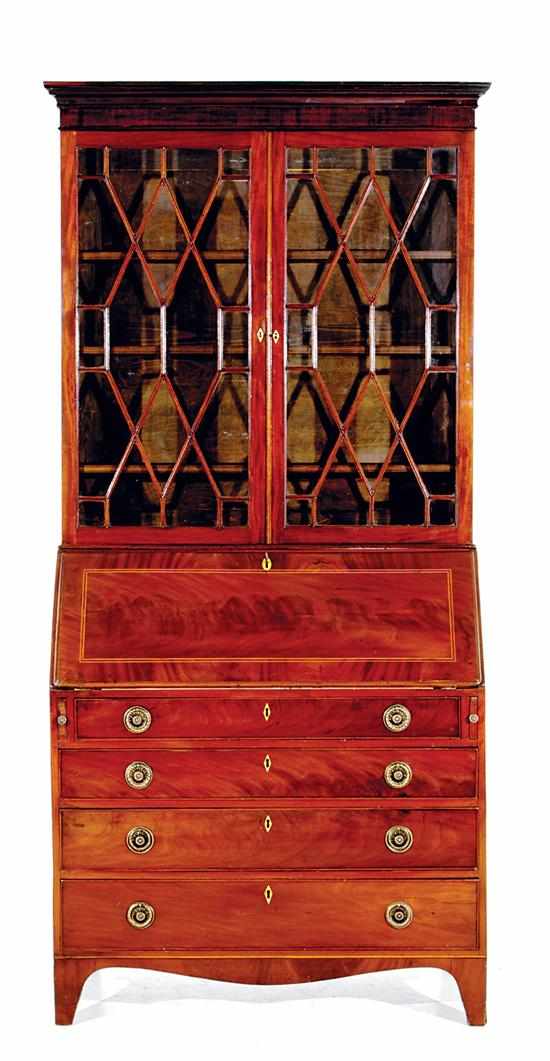 Appraisal: George III inlaid mahogany secretary bookcase early th century top