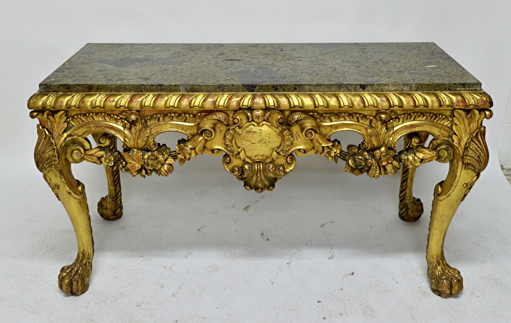 Appraisal: A George III style console table the rectangular marble top