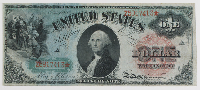 Appraisal: LARGE SIZE U S ONE DOLLAR TREASURY NOTE FR- series