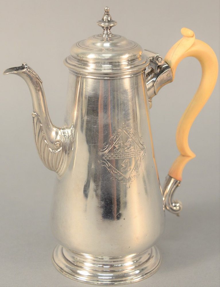 Appraisal: English silver teapot with coat of arms ht t oz