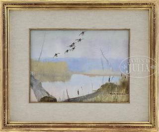 Appraisal: ROY M MASON American - MALLARDS IN FLIGHT Watercolor Housed