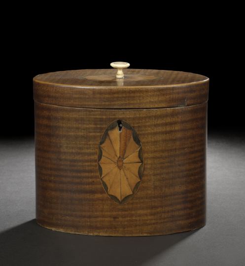 Appraisal: Georgian Inlaid Mahogany Oval Tea Caddy first quarter th century