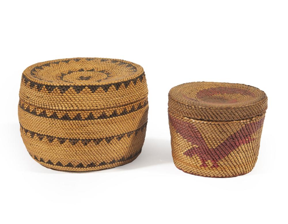 Appraisal: Two Makah Lidded Baskets smaller h in dia in larger