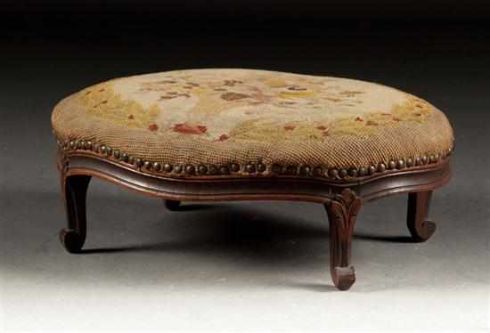 Appraisal: Louis XV style walnut needlepoint upholstered foot stool late th