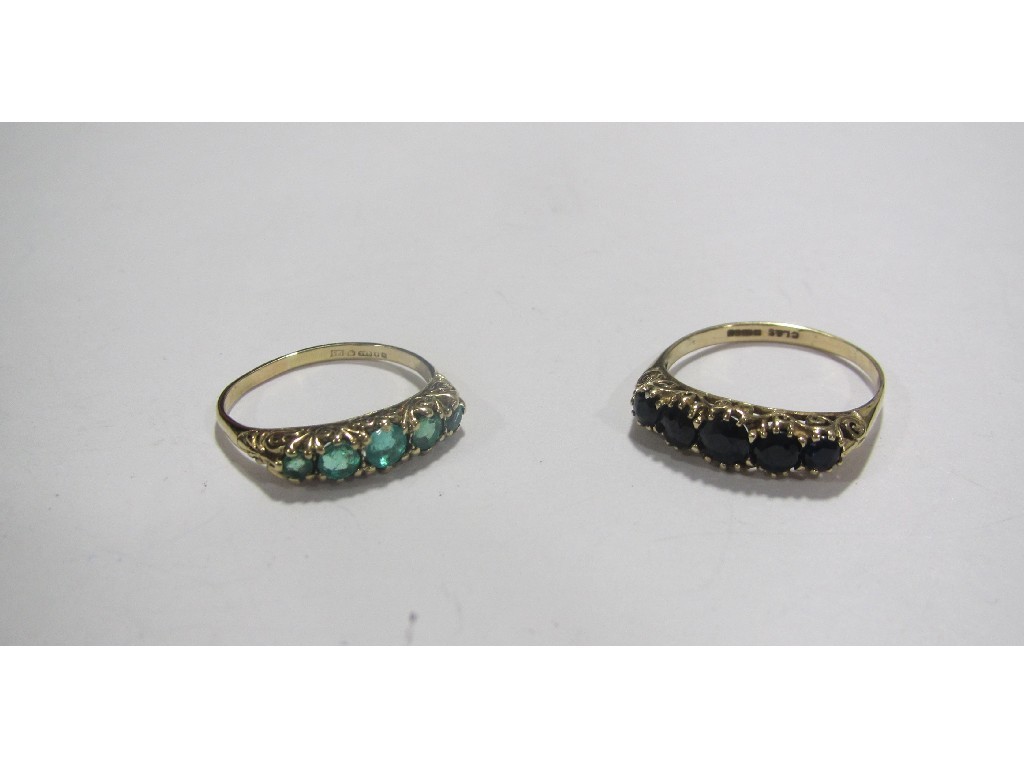 Appraisal: Lot comprising two ct gold five stone rings one with