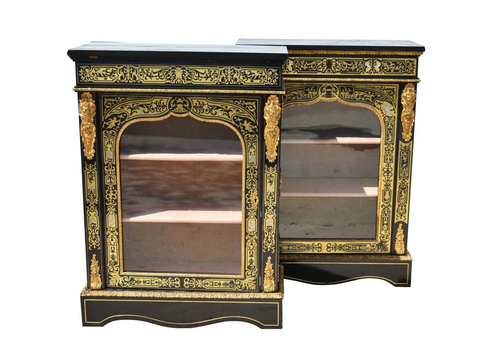 Appraisal: PAIR OF LOUIS XIV STYLE BRONZE MOUNTED FAUX BOULLE CABINETSRectangular