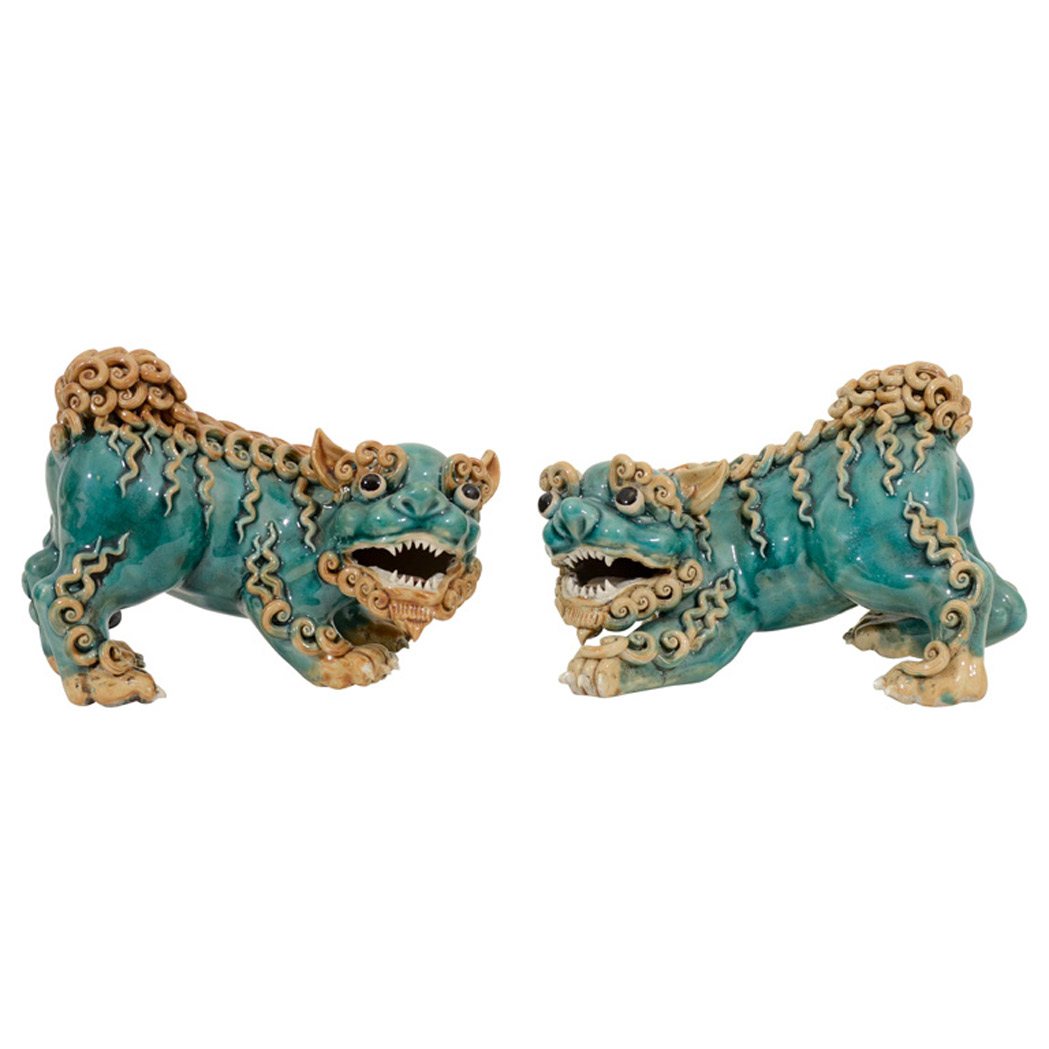 Appraisal: Pair of Chinese Export Glazed Earthenware Figures of Lions th