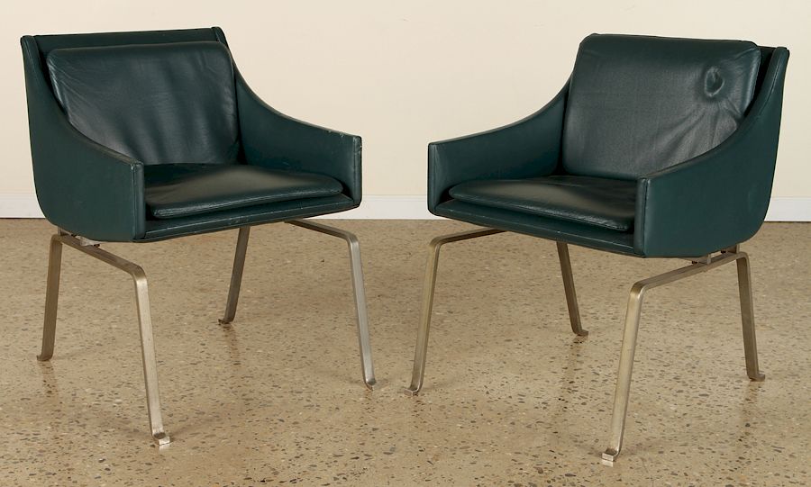 Appraisal: PAIR LEATHER STEEL CHAIRS POSSIBLY POUL KJAERHOLM A rare pair