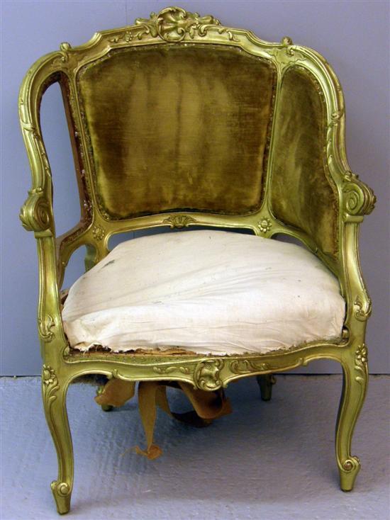 Appraisal: th century French tub chair with carved top rail in