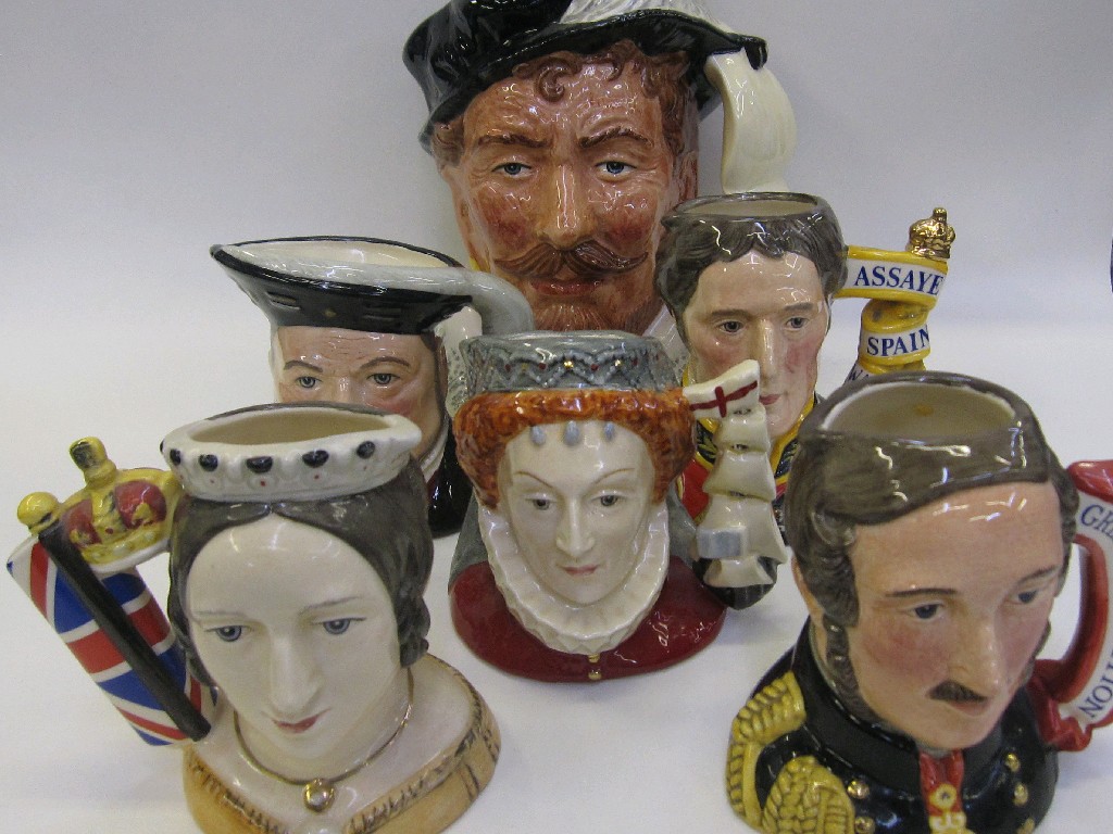 Appraisal: Six various Royal Doulton character jugs including Sir Francis Drake