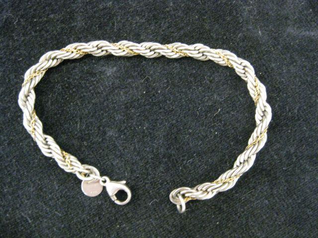 Appraisal: Tiffany k Gold Sterling Bracelet braided rope design