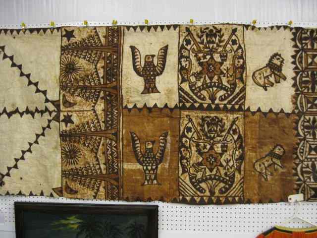 Appraisal: South Seas Tapa Cloth fine panel decor with animals birds