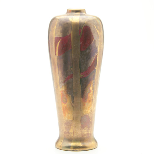 Appraisal: SWASTIKA KERAMOS Tall vase painted with a landscape in lustered