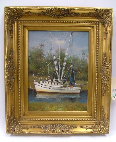 Appraisal: AMERICAN SCHOOL th century Oil on canvas Fishing boat with