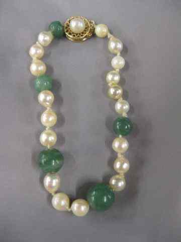 Appraisal: Adventurine Pearl Bracelet baroque pearls and stone beads k yellow