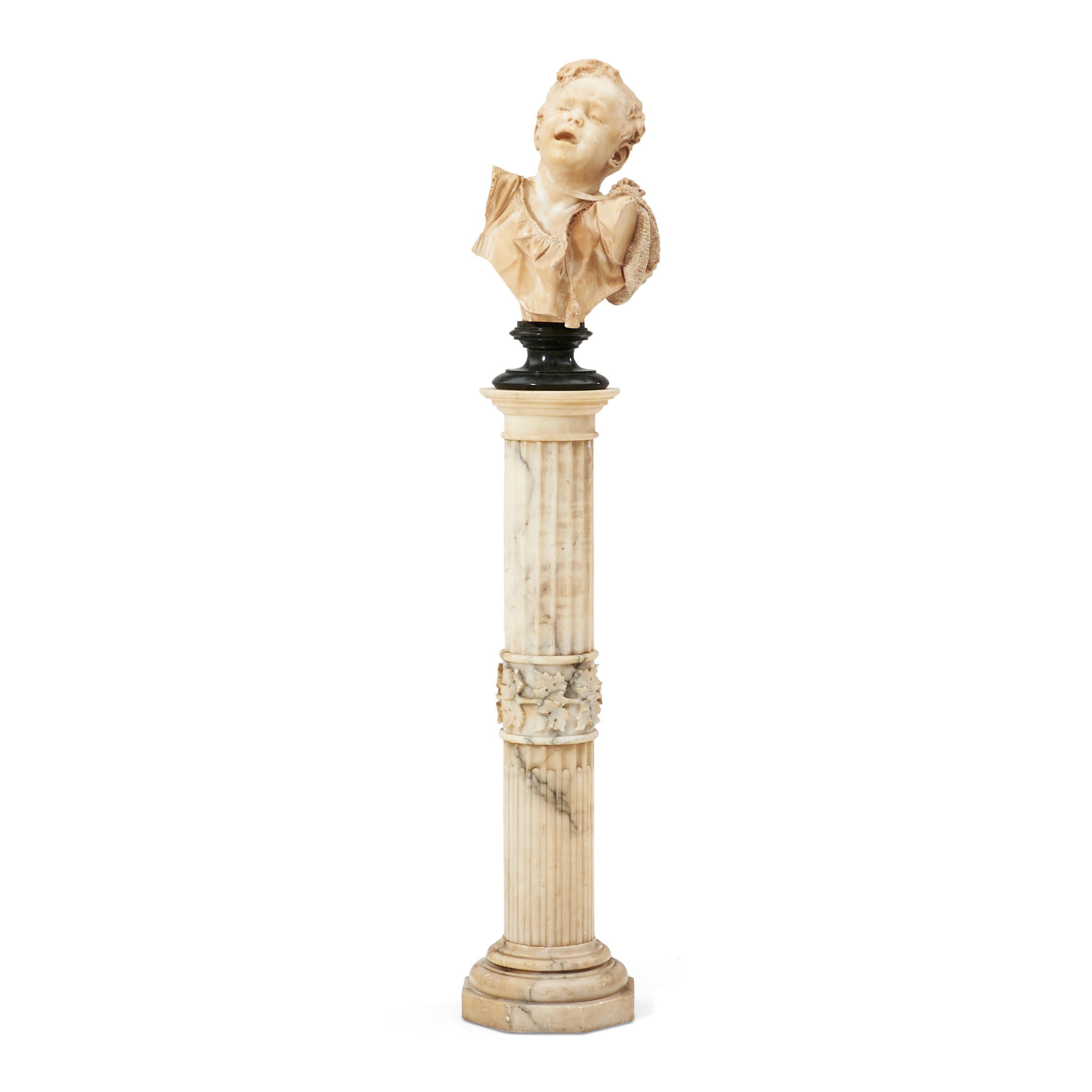 Appraisal: ALABASTER PLINTH AND BUST OF A CRYING CHILD the carved