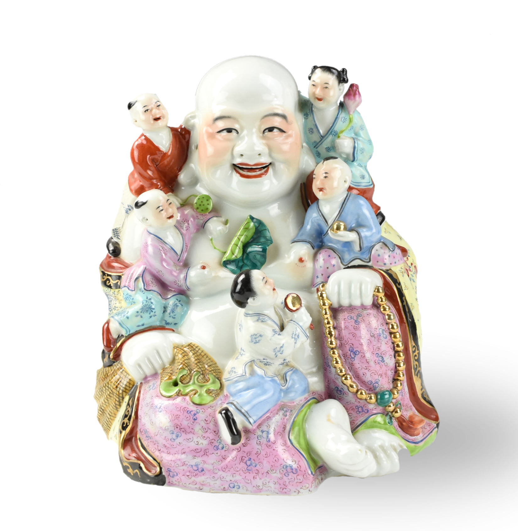 Appraisal: CHINESE FAMILLE ROSE BUDDHA STATUE W CHILDREN A Chinese th