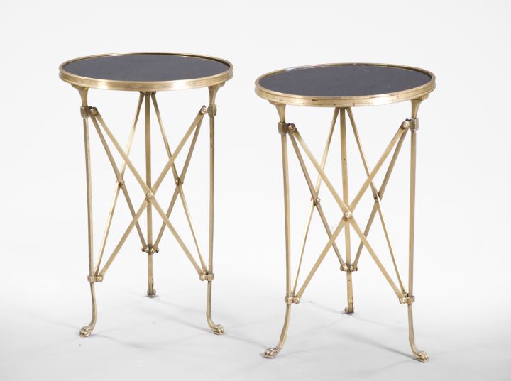 Appraisal: Pair of Directoire-Style Gilt-Metal and Marble-Top Occasional Tables each with