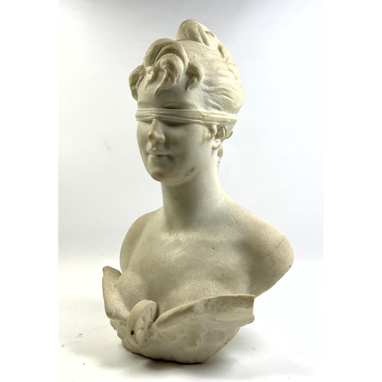 Appraisal: A PIAZZA Carved Carrera Marble Bust Young THEMIS Lady of