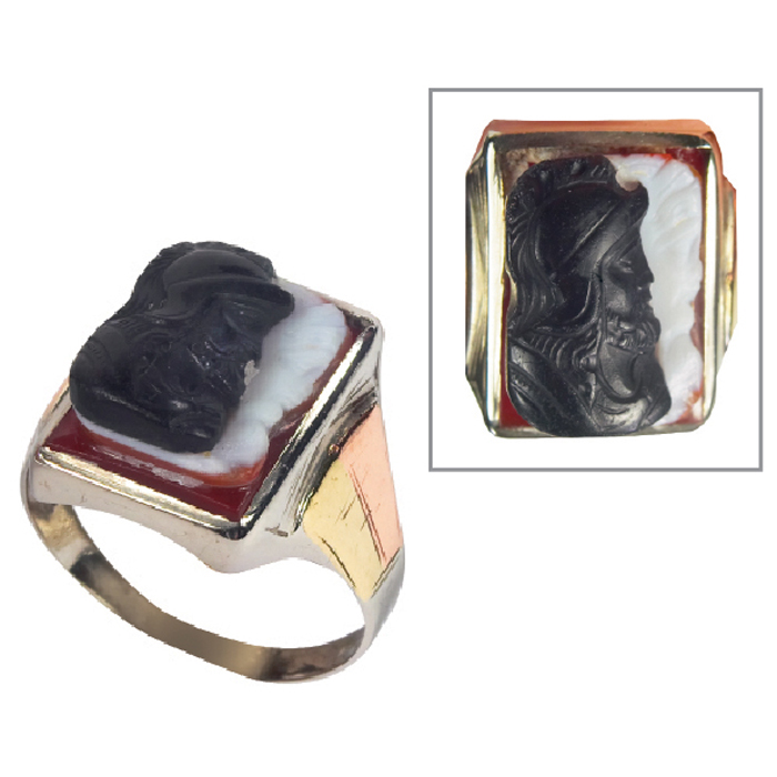 Appraisal: Art Deco style man's ring neoclassical double gladiator carved black