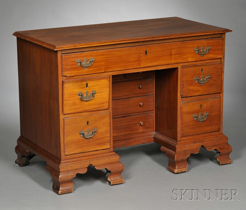 Appraisal: Mahogany Kneehole Desk England the rectangular top with thumb-molded edge