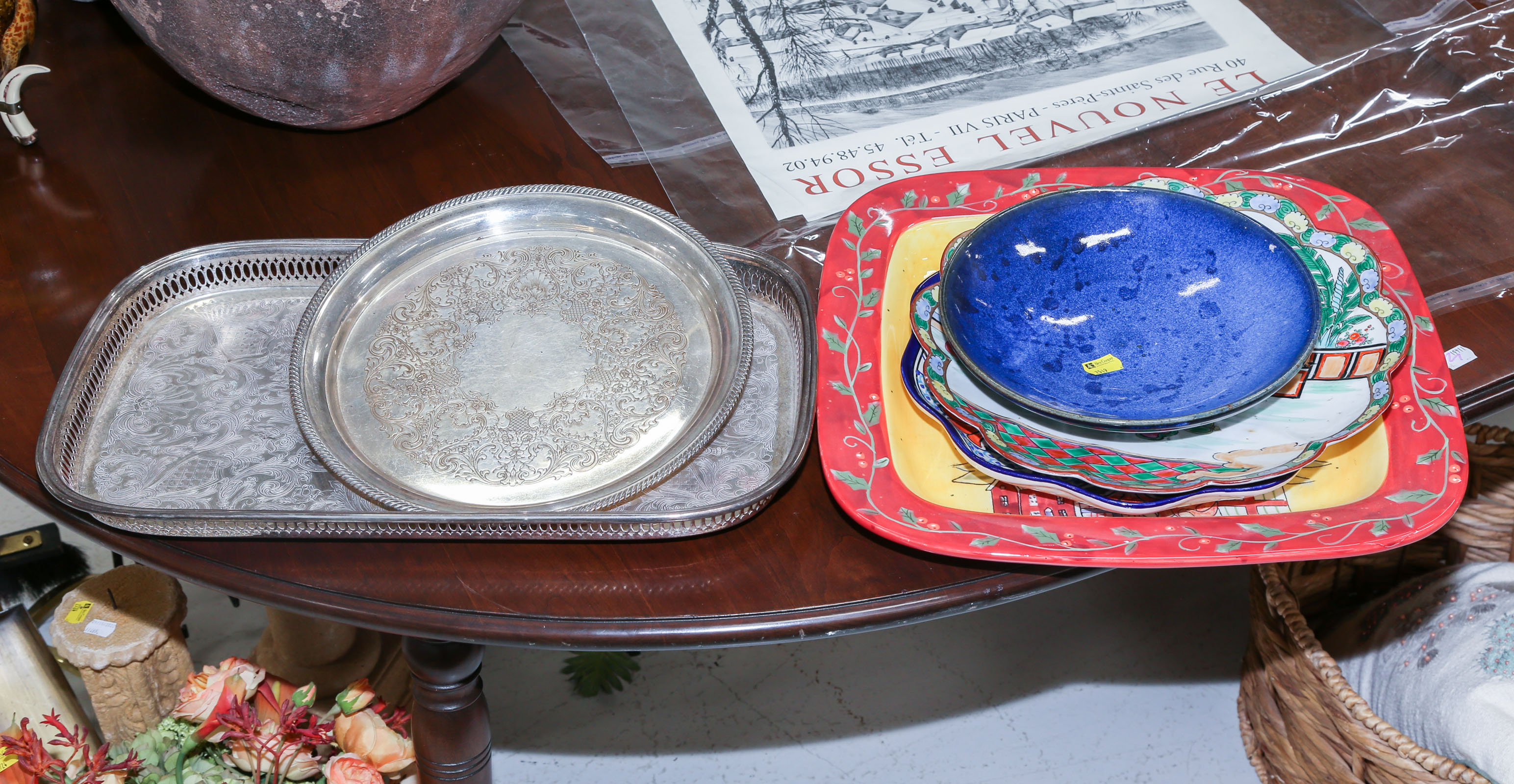 Appraisal: ASSORTED CERAMICS METALWARE Including two silver plated trays a Christmas