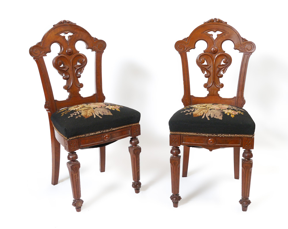 Appraisal: PAIR VICTORIAN SIDE CHAIRS Each with carved back frame and