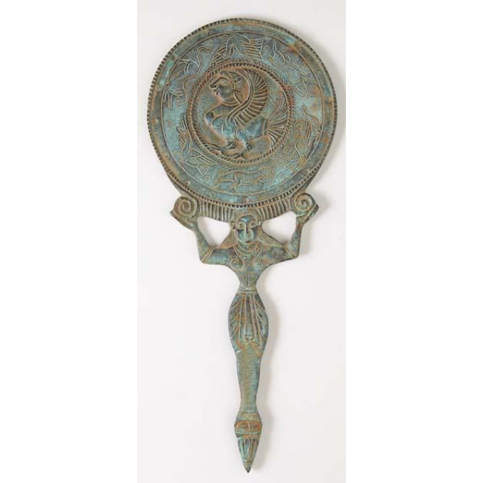 Appraisal: Ancient Egyptian Style Verdigris Bronze Hand Mirror with incised and