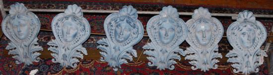 Appraisal: ARCHITECTURAL ELEMENTS Set of six cast iron classical figural cartouche