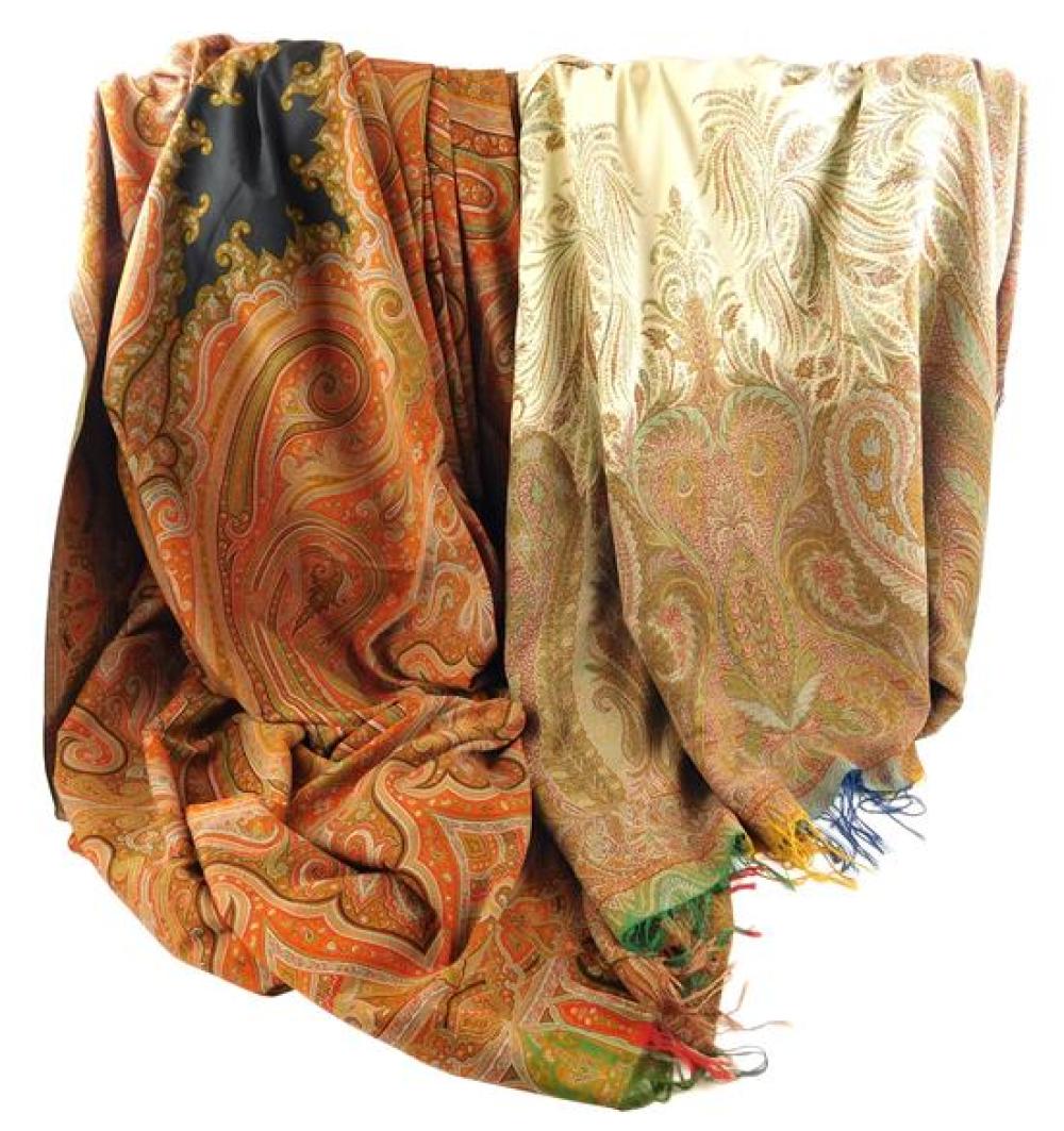 Appraisal: TEXTILES Two th C paisley shawls one with cream colored