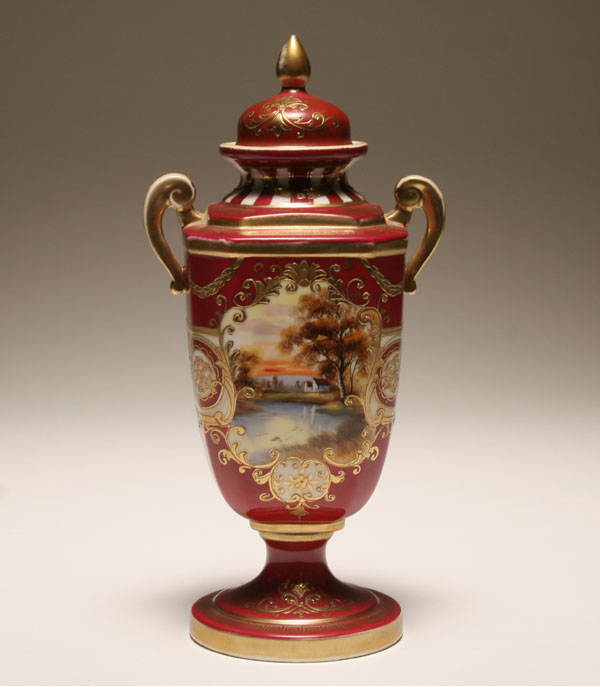 Appraisal: Noritake hand painted and gilt porcelain covered urn the main