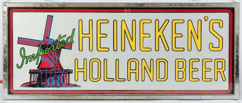 Appraisal: Heineken Beer Reverse Glass Light-Up Sign Manufactured by Neon Glass