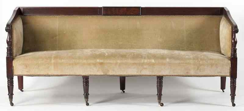 Appraisal: Federal Carved Sofaearly th century Mid-Atlantic mahogany frame with a