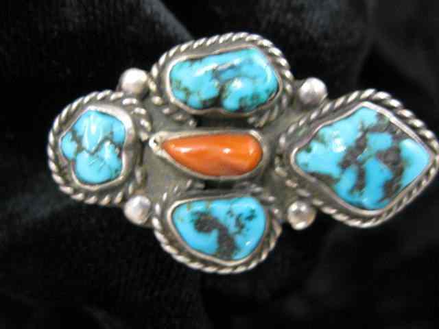 Appraisal: Indian Turquoise Sterling Ring a trio stones '' long