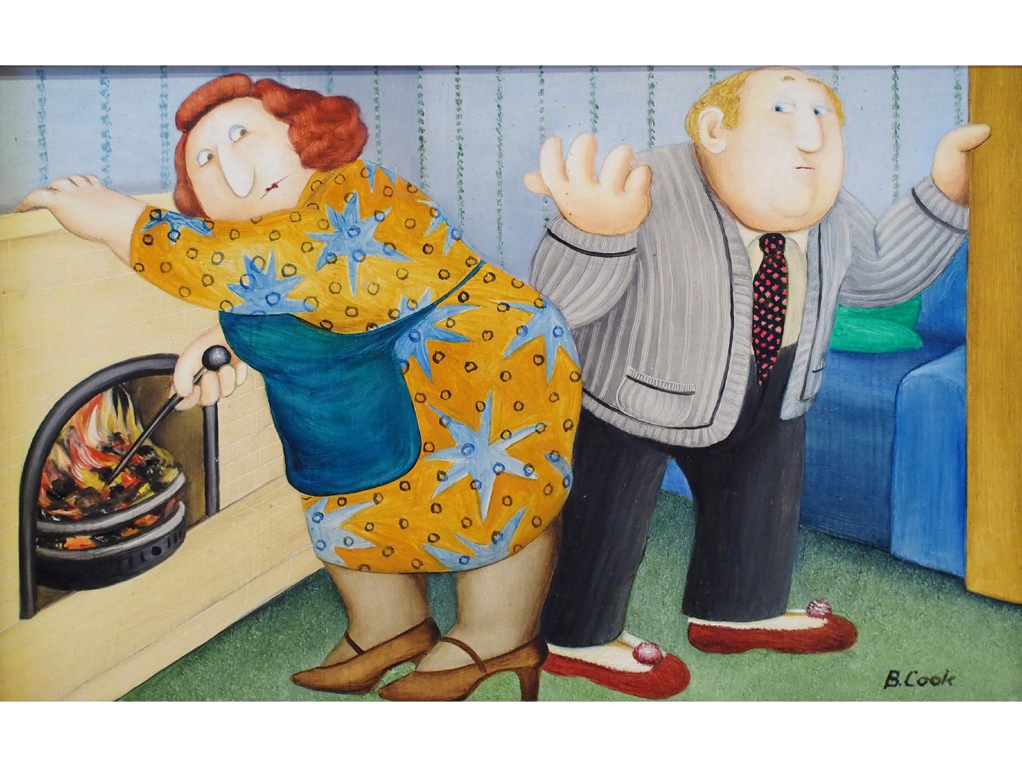 Appraisal: BERYL COOK OBE British - STOKING THE FIREOil on panel