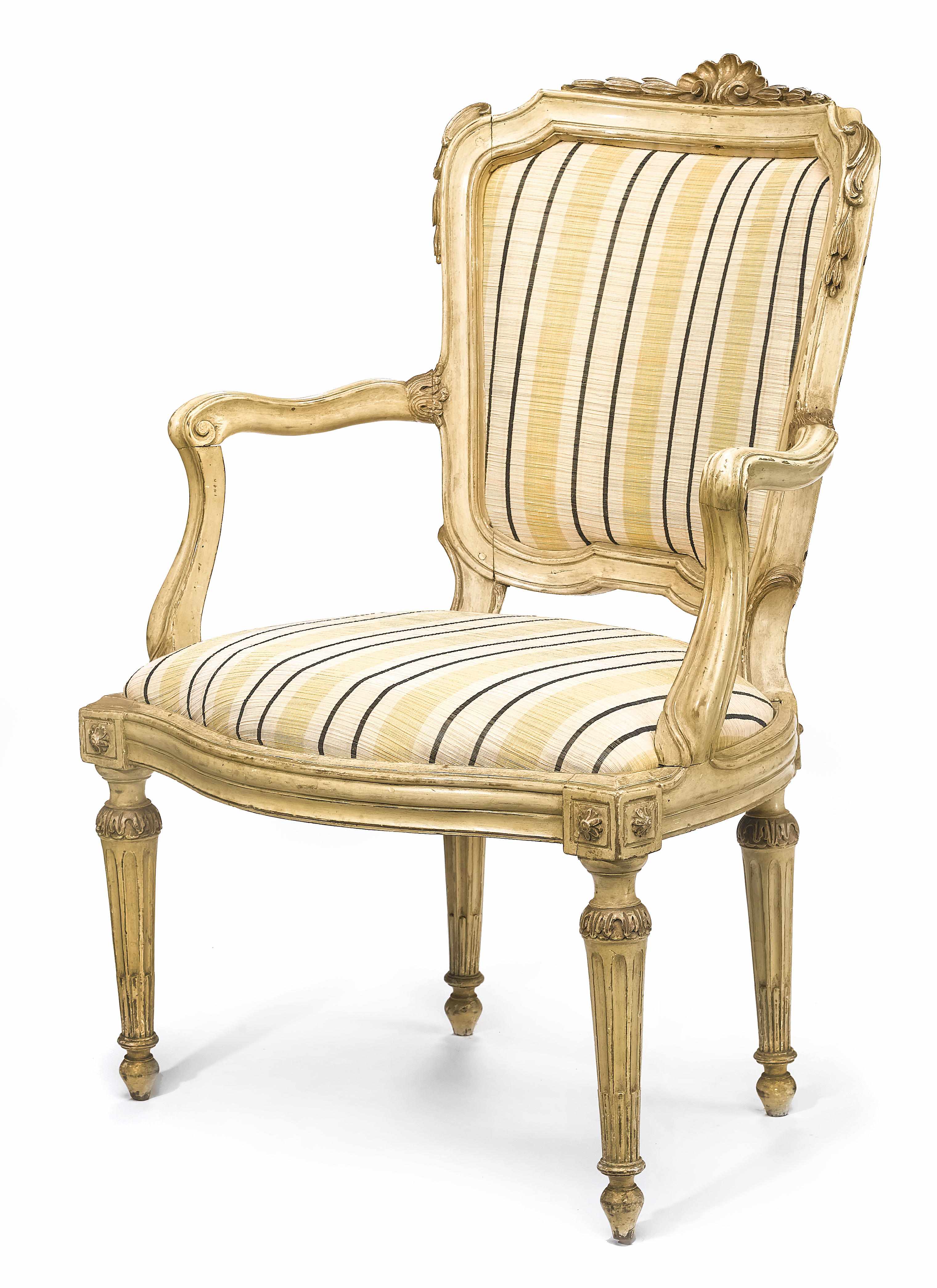 Appraisal: An Italian Neoclassical walnut later painted armchair fourth quarter th