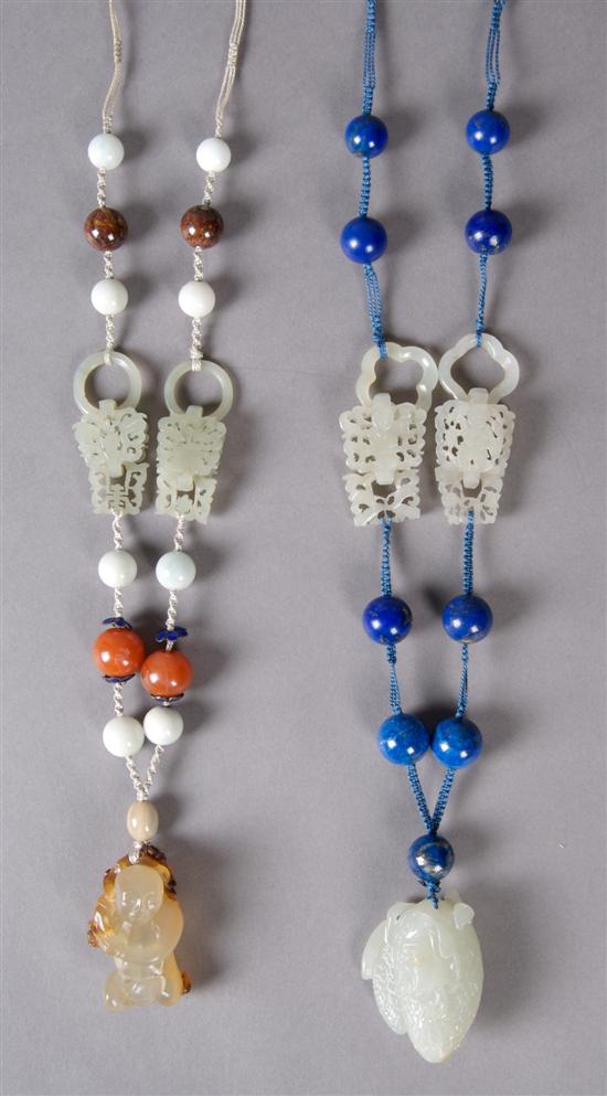 Appraisal: A Group of Two Jade Lapis and Hardstone Necklaces Length