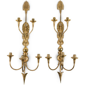 Appraisal: A Pair of Empire Style Gilt Metal Five-Light Sconces Late