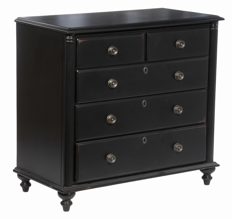 Appraisal: MAINE COTTAGE FURNITURE BLACK PAINTED DRESSER Custom Sheraton Style Two-Over-Three