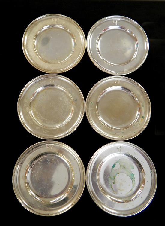 Appraisal: Six th C Austrian silver dessert chargers plain with beveled