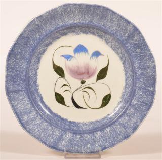 Appraisal: Blue Spatter Tulip Pattern Paneled Plate Blue Spatter Tulip Pattern