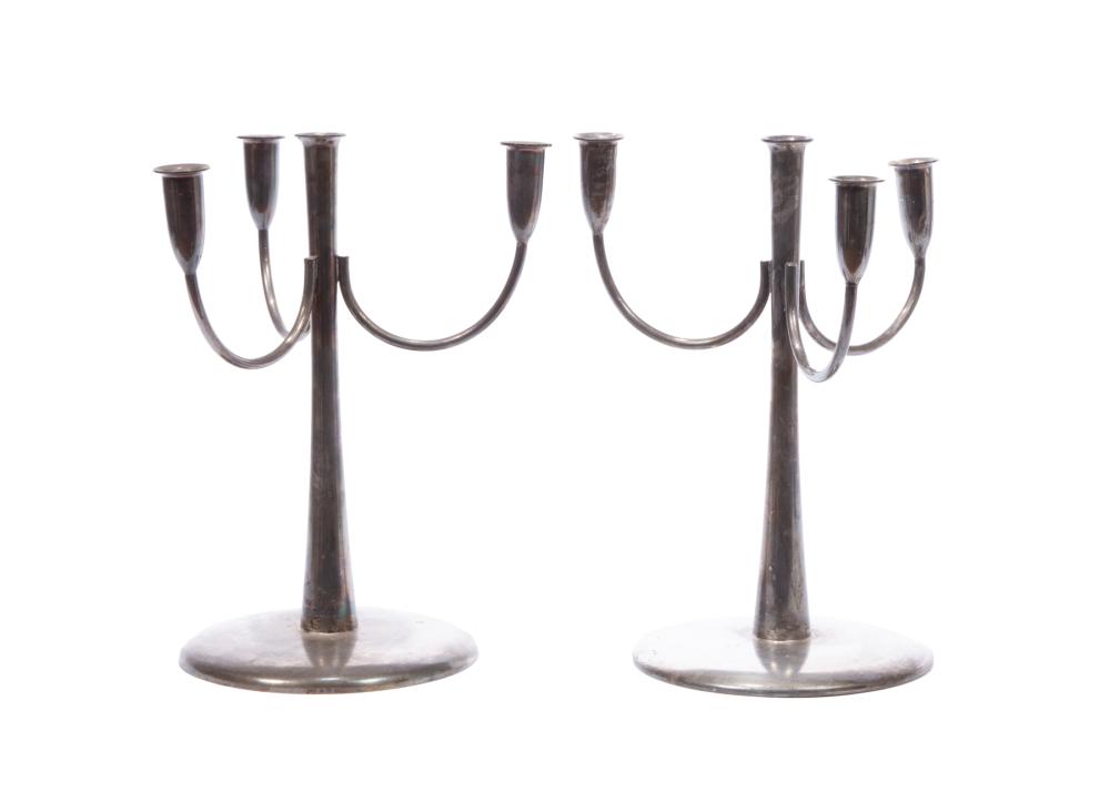 Appraisal: Pair of Mid-Century Modern Oneida Sambonet Silverplate Four-Light Candelabra th