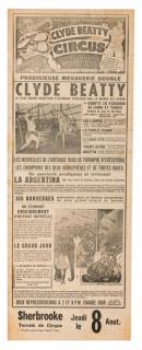 Appraisal: Clyde Beatty Circus Canada N p ca French-Canadian broadside for